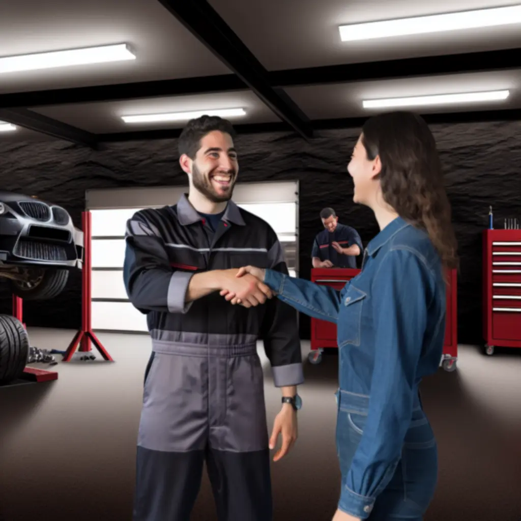 Klient podający rękę mechanikowi