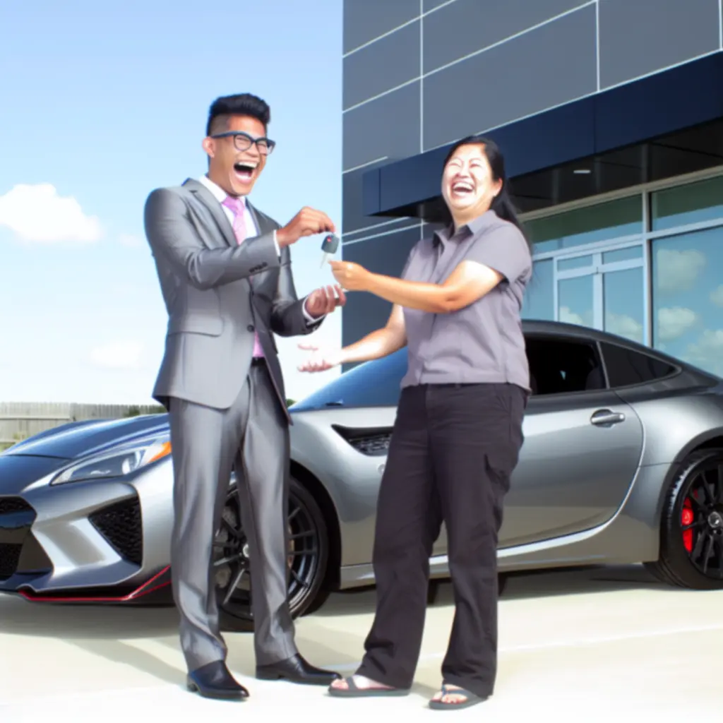 Zadowolony klient z samochodem