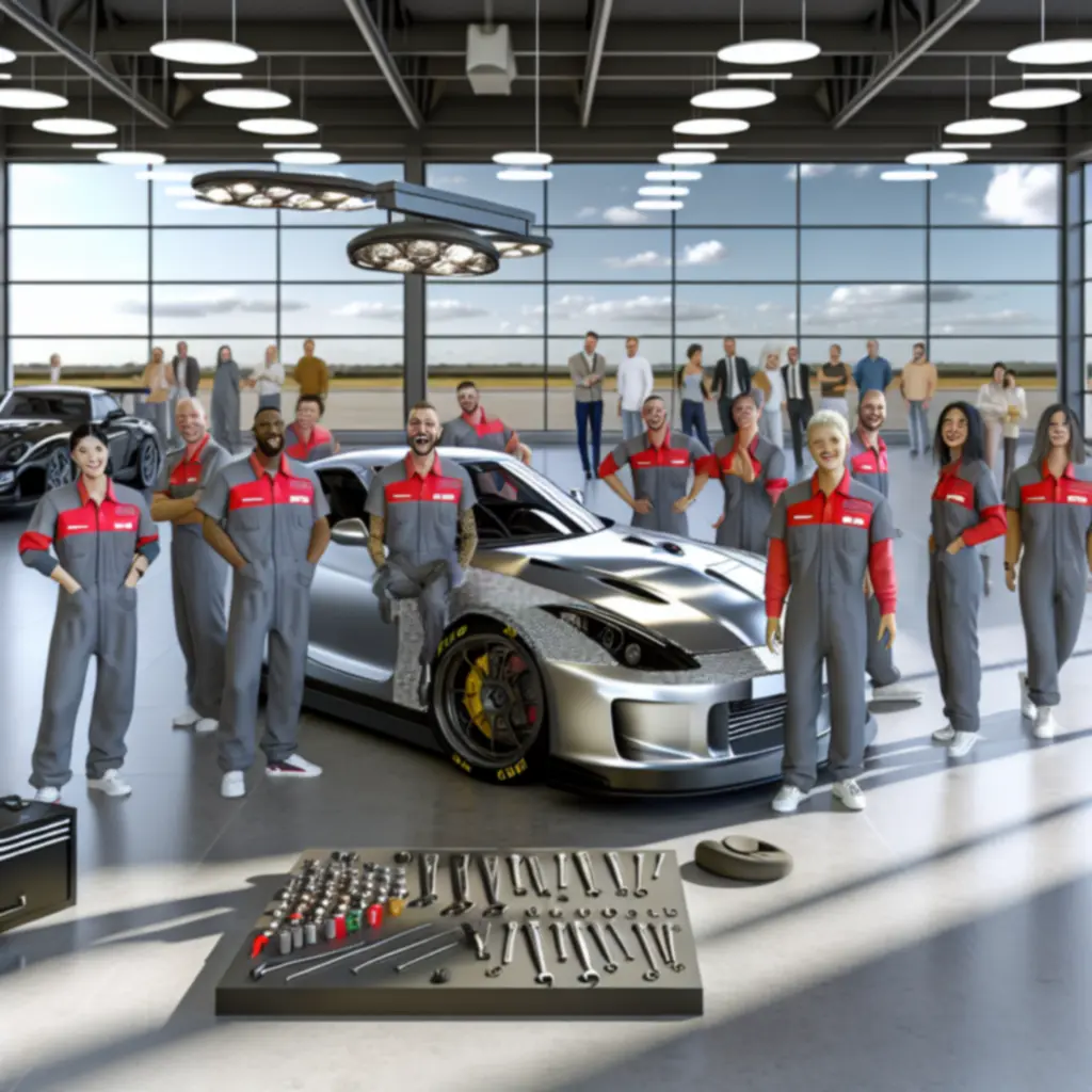 Szczęśliwy zespół z samochodem klienta